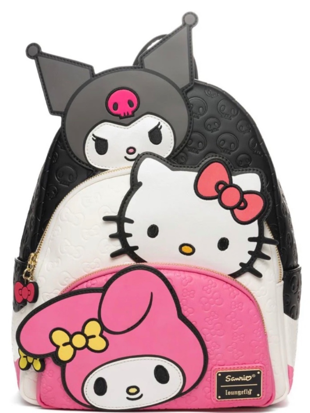 Loungefly Kuromi, My Melody, and Hello Kitty Glow In The Dark Triple Pocket
